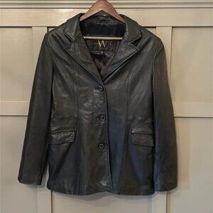 Vintage W New York By Winlit Black Leather Jacket Button Front Size Large